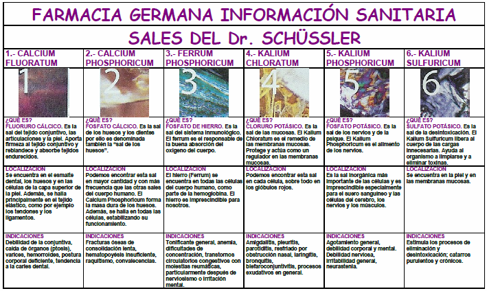 Las 12 Sales de Schüssler: indicaciones principales.